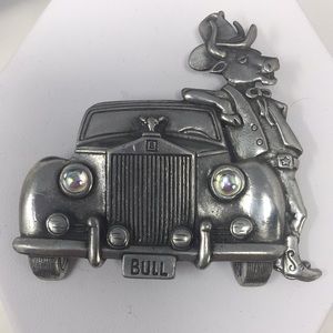 JJ Jonette pin brooch dressed bull and fancy car